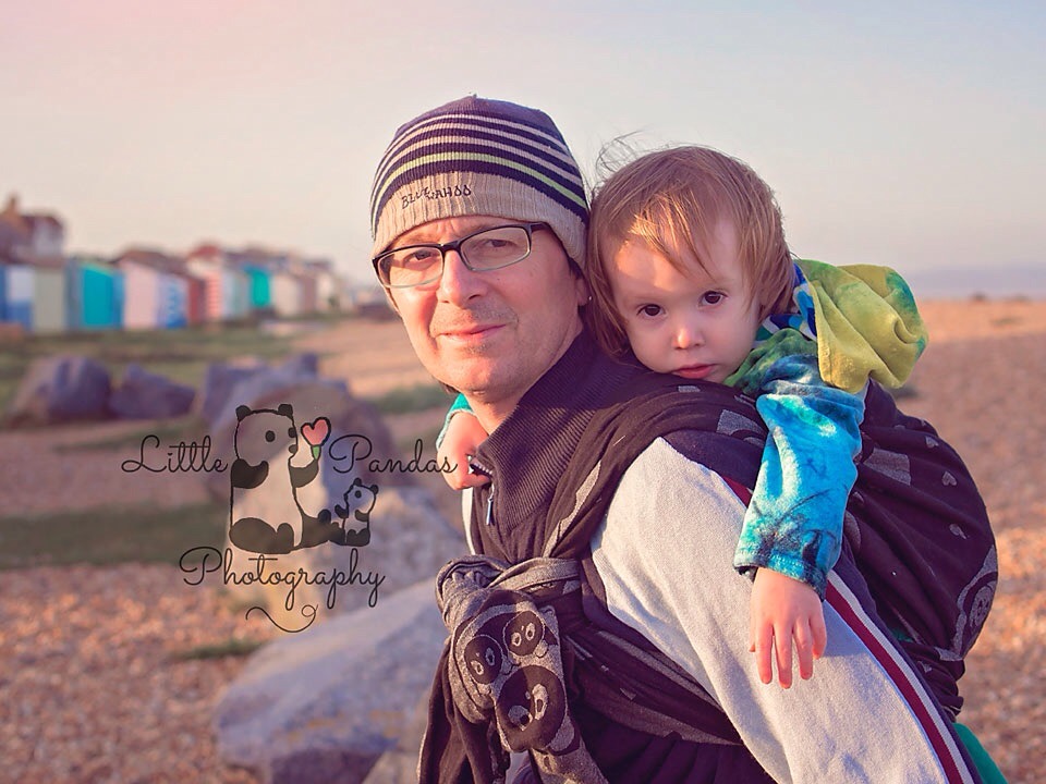 babywearing Daddy at the beach