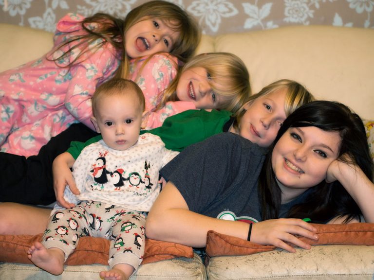 Children in Xmas pyjamas