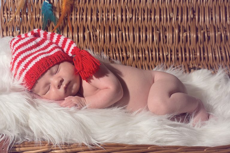 Baby in stripy hat