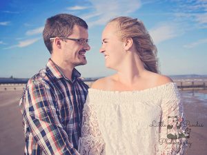 Engagement couple looking lovingly at each other