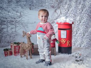 Little boy standing up with reindeer